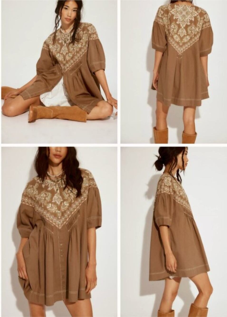 Free People Orson Army Green Button Front Cotton Printed Mini Dress XS Sample